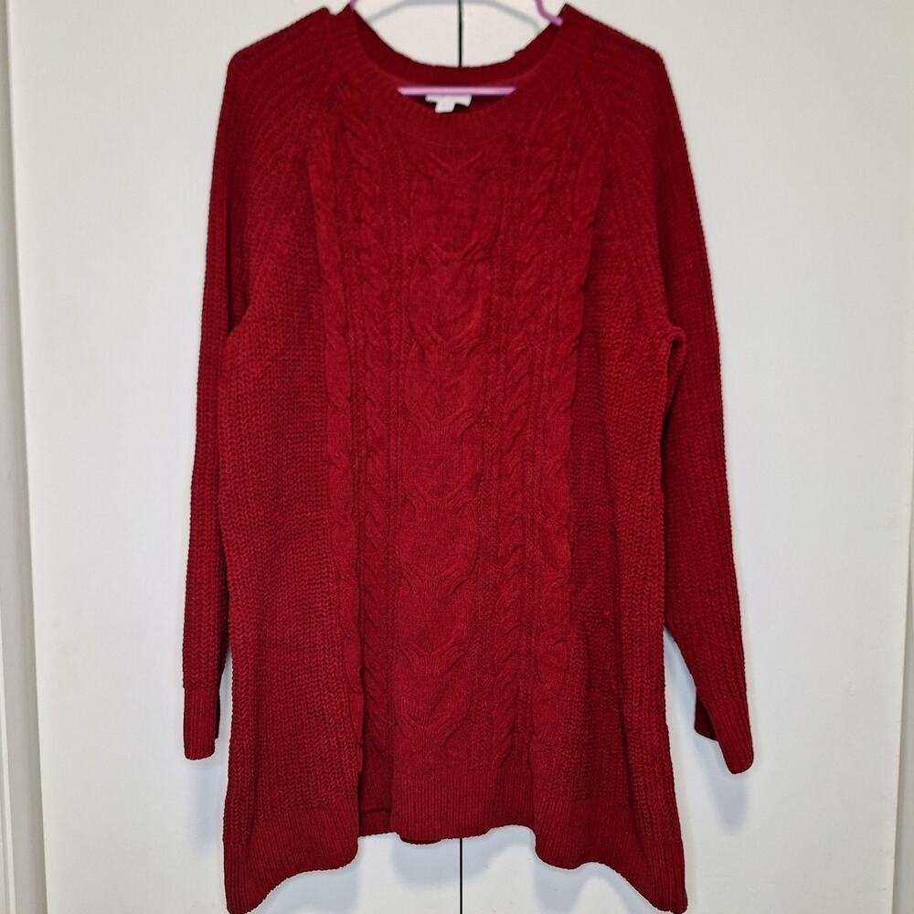 J.Jill Womens Chenille Cable Knit Sweater Red Size 2X
